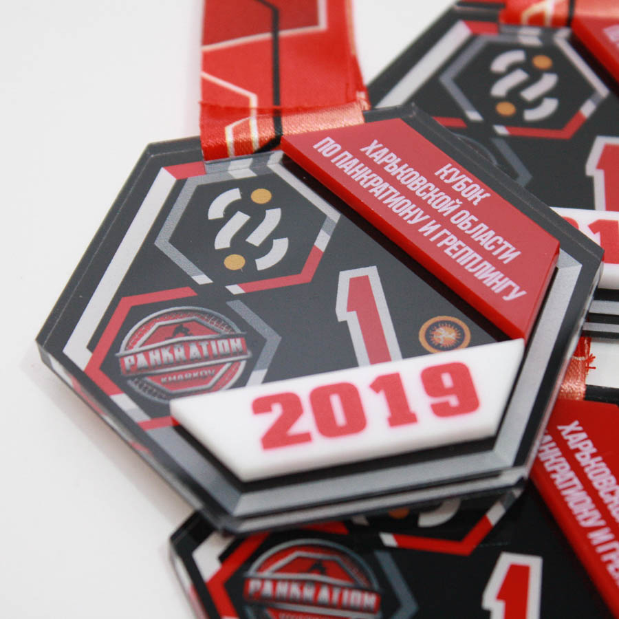 Медаль акрилова для Панкратіону та Греплінгу ШЕСТИКУТНИК