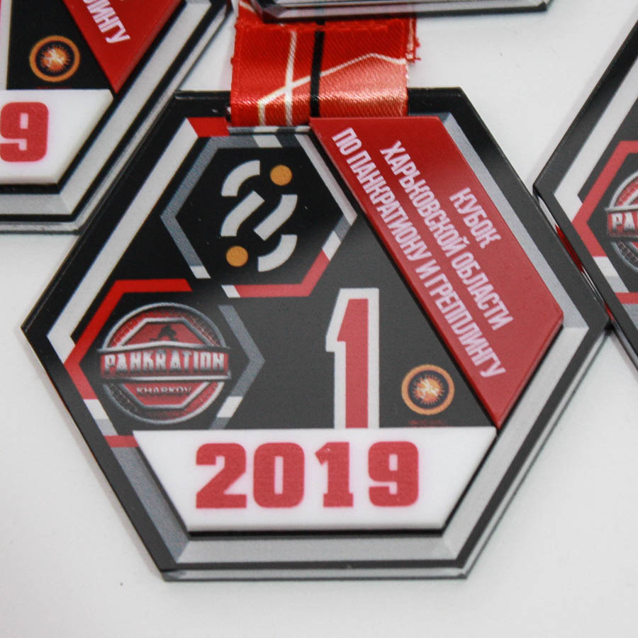 Медаль акрилова для Панкратіону та Греплінгу ШЕСТИКУТНИК