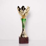 Кубок К1820С спортивная награда с необычной чашей на деревянной основе.