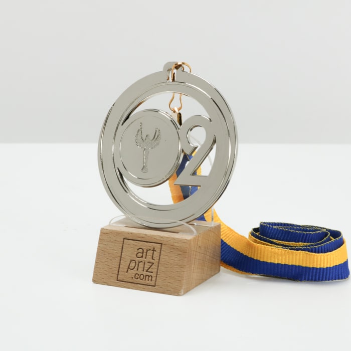 Медаль МА085 срібло зі стрічкою D65мм з призовим місцем зображенням Ніки або жетон D25мм