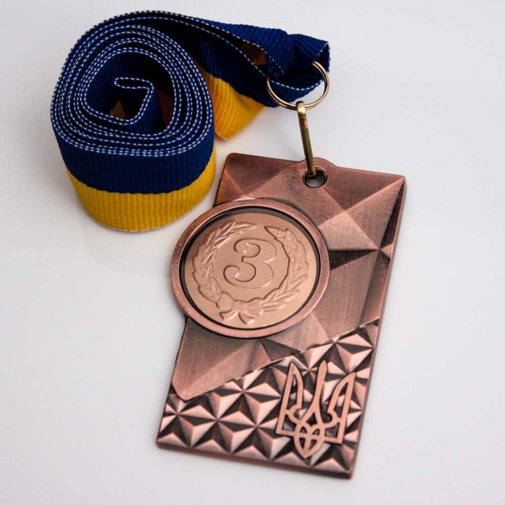 Медаль МА088 бронза зі стрічкою прямокутна з гербом України Жетон D25мм (65*40мм)