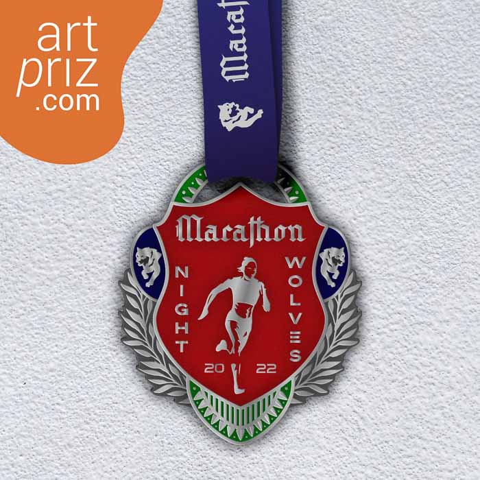 Медаль литая для марафона NIGHT WOLVES MARATHON размер 100 * 80мм MLM100NW