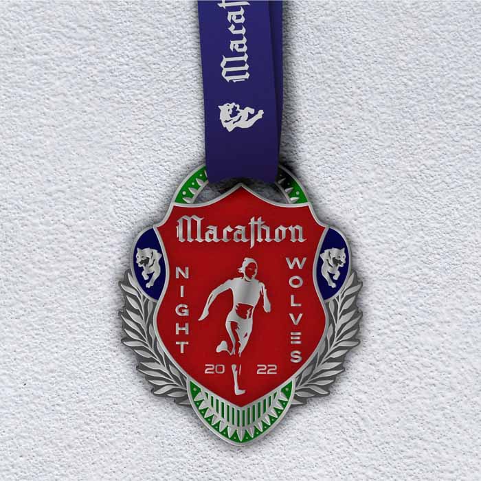 Медаль лита для  марафону NIGHT WOLVES MARATHON розмір 100*80мм MLM100NW