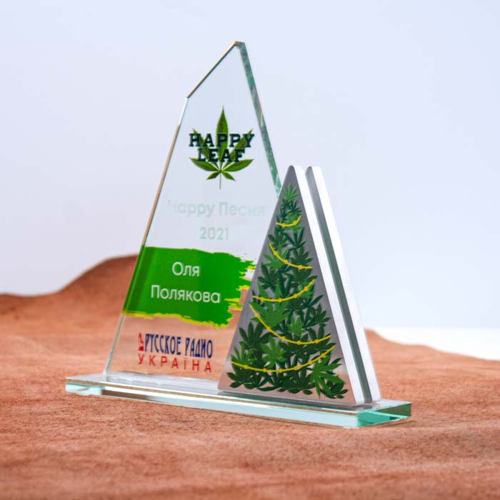 Награда стекло с металлом HAPPY LEAF Высота 22см GMHL22
