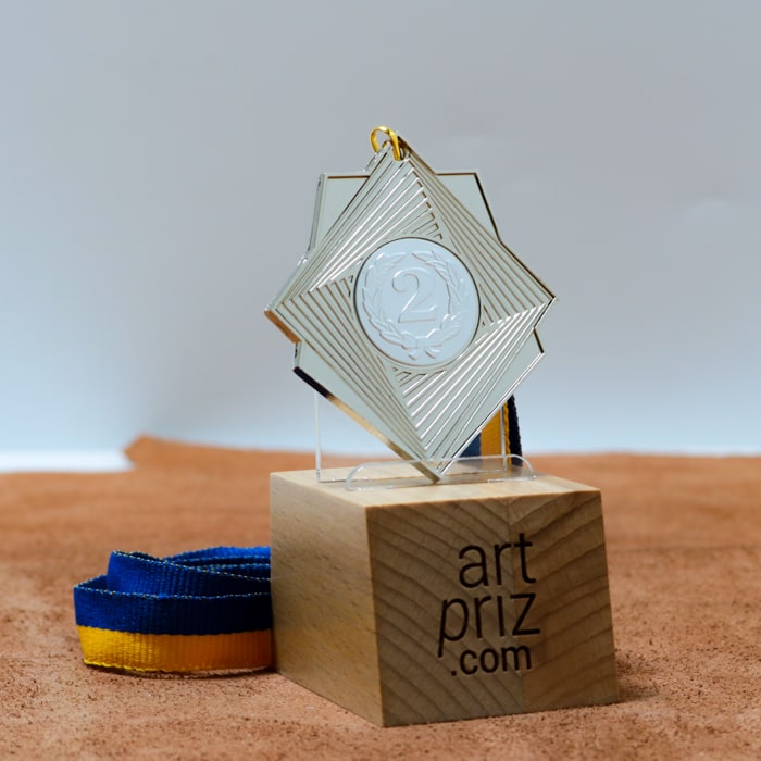 Медаль МА0160SL Серебро с лентой Размер 70х60мм Жетон Д25мм