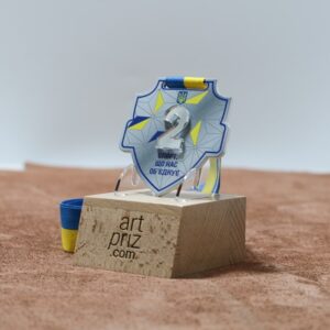 Медаль металева у формі щита за друге місце Срібло у національному стилі 75x75мм АРТПРИЗ 1048MS3