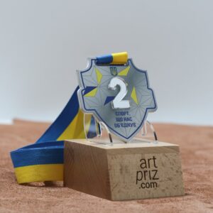 Медаль металева у формі щита за друге місце Срібло у національному стилі 75x75мм АРТПРИЗ 1048MS3