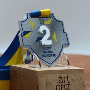 Медаль металева у формі щита за друге місце Срібло у національному стилі 75x75мм АРТПРИЗ 1048MS3