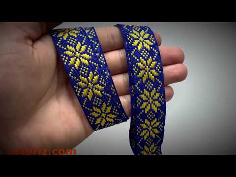 Стрічка синьо-жовта з національним орнаментом для медалей з затискачем і карабіном 25мм