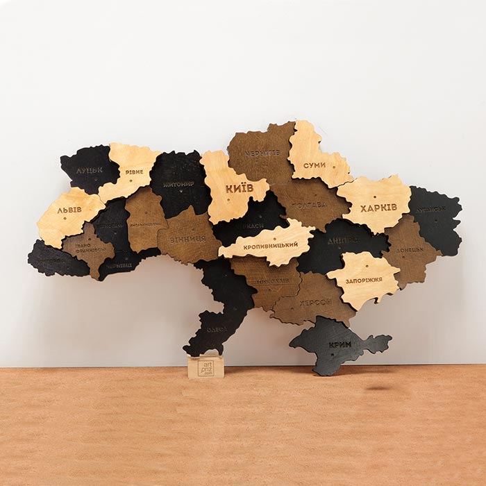 Дерев'яна 3D Карта (мапа-пазл) УКРАЇНА 100Х70см АРТПРИЗ MU1070