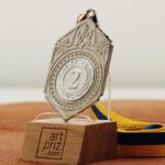 Медаль МА095 Серебро Шестиугольник с лентой с гербом Украины Жетон D25мм (65*40мм)